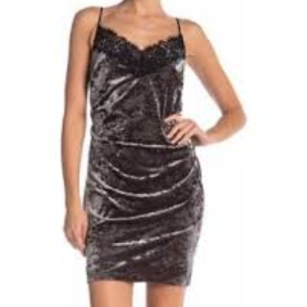 Allen B. Schwartz ABS women's XS shiny velvet spaghetti strap lace sheath dress